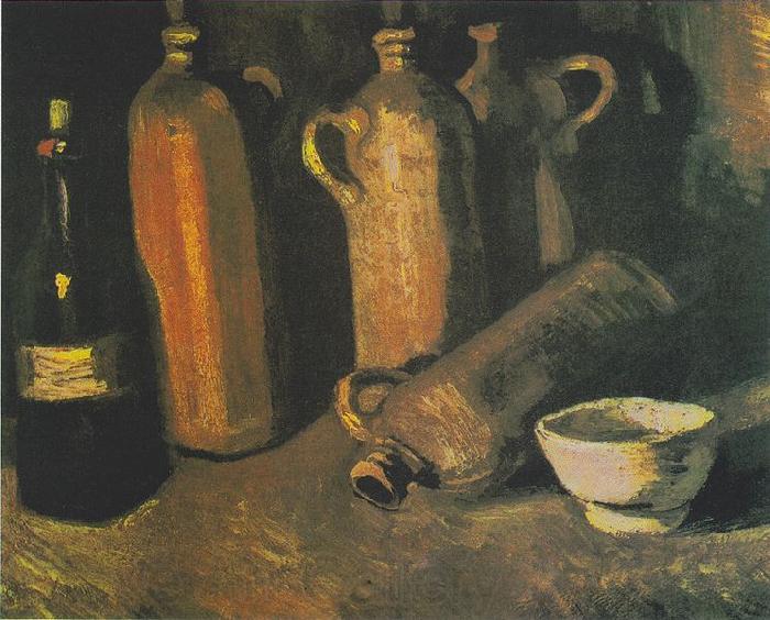 Vincent Van Gogh bottles and white bowl